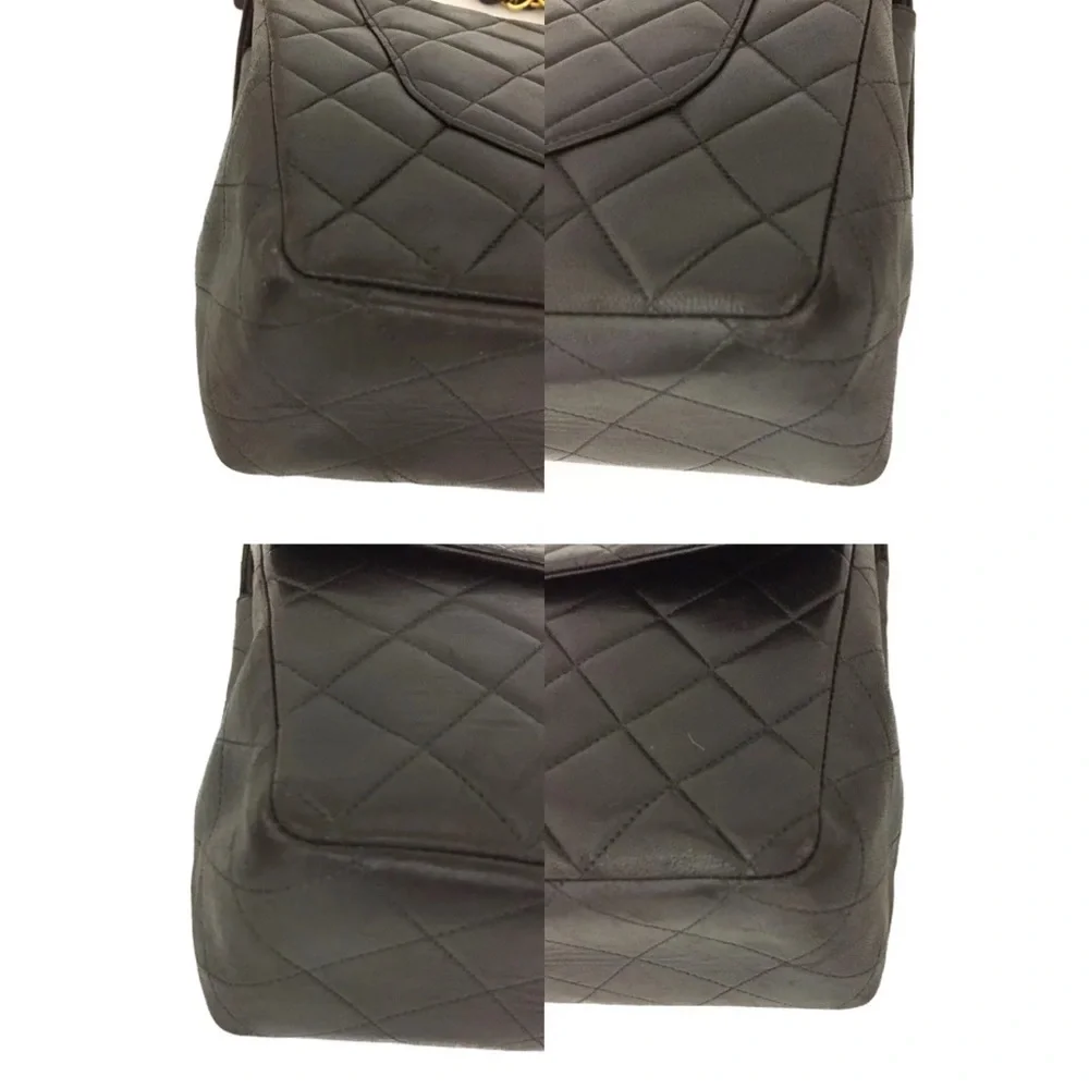 CHANEL Classic Black Leather Jumbo 30 / 24k Gold Chain Flap Bag +Card/Duster + - Picture 5 of 12